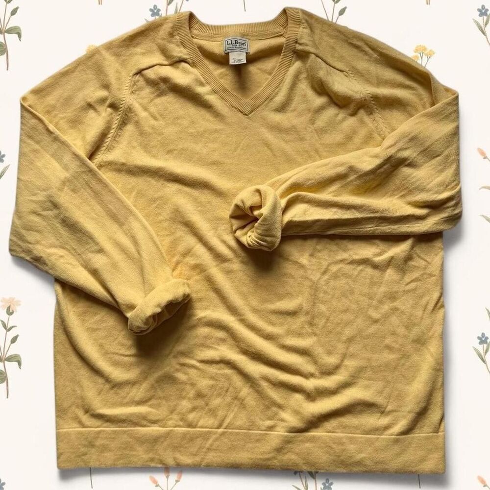 L.L.Bean Cozy Basic Preppy Butter Yellow Cotton & Cashmere Sweater Size XL